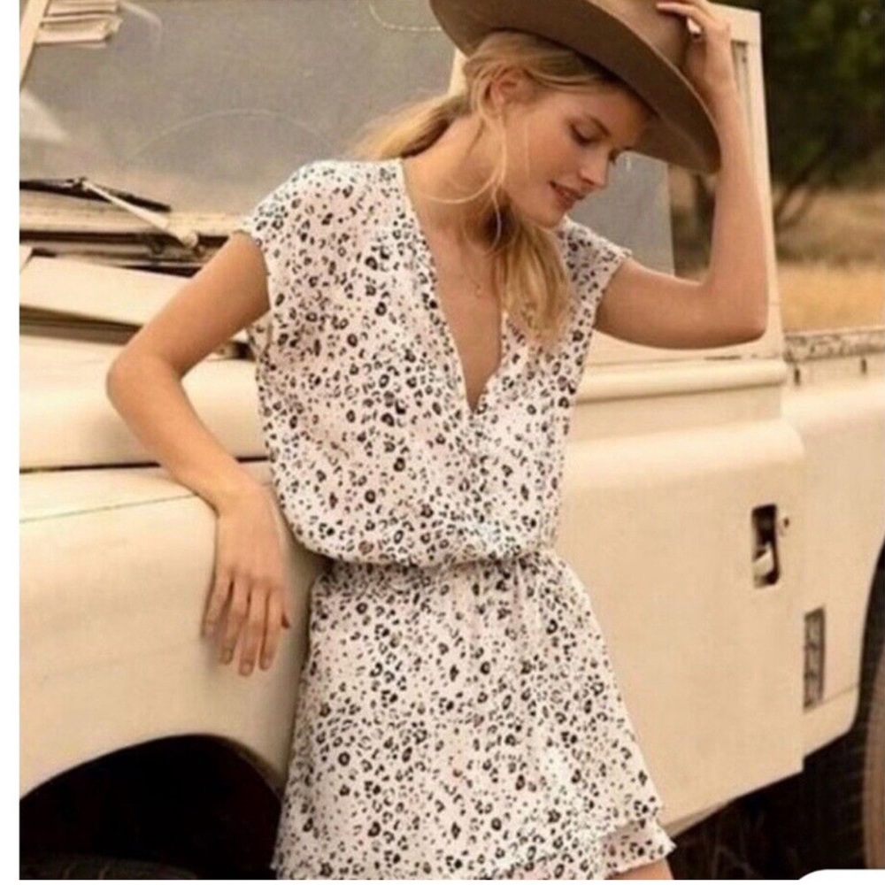 Rails Dress Karla White Mocha Leopard Mini Smocked waist Party Cocktail Casual